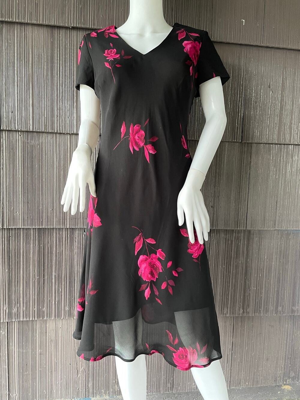 🔥VTG 90s grunge Jones New York black pink floral midi dress Whimsigoth witchy